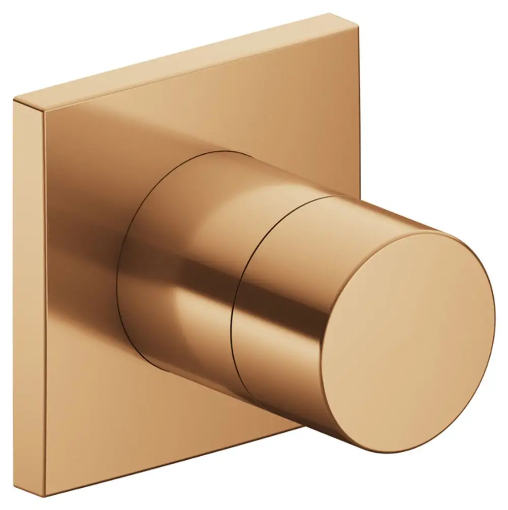 Keuco Absperrventil mit runder Drehbetätigung und quadratischem Montagebauteil in gebürstetem Bronze-Finish.